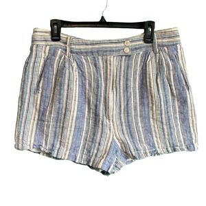 Cremieux Blue & White Stripe Linen Blend Shorts Women's 14